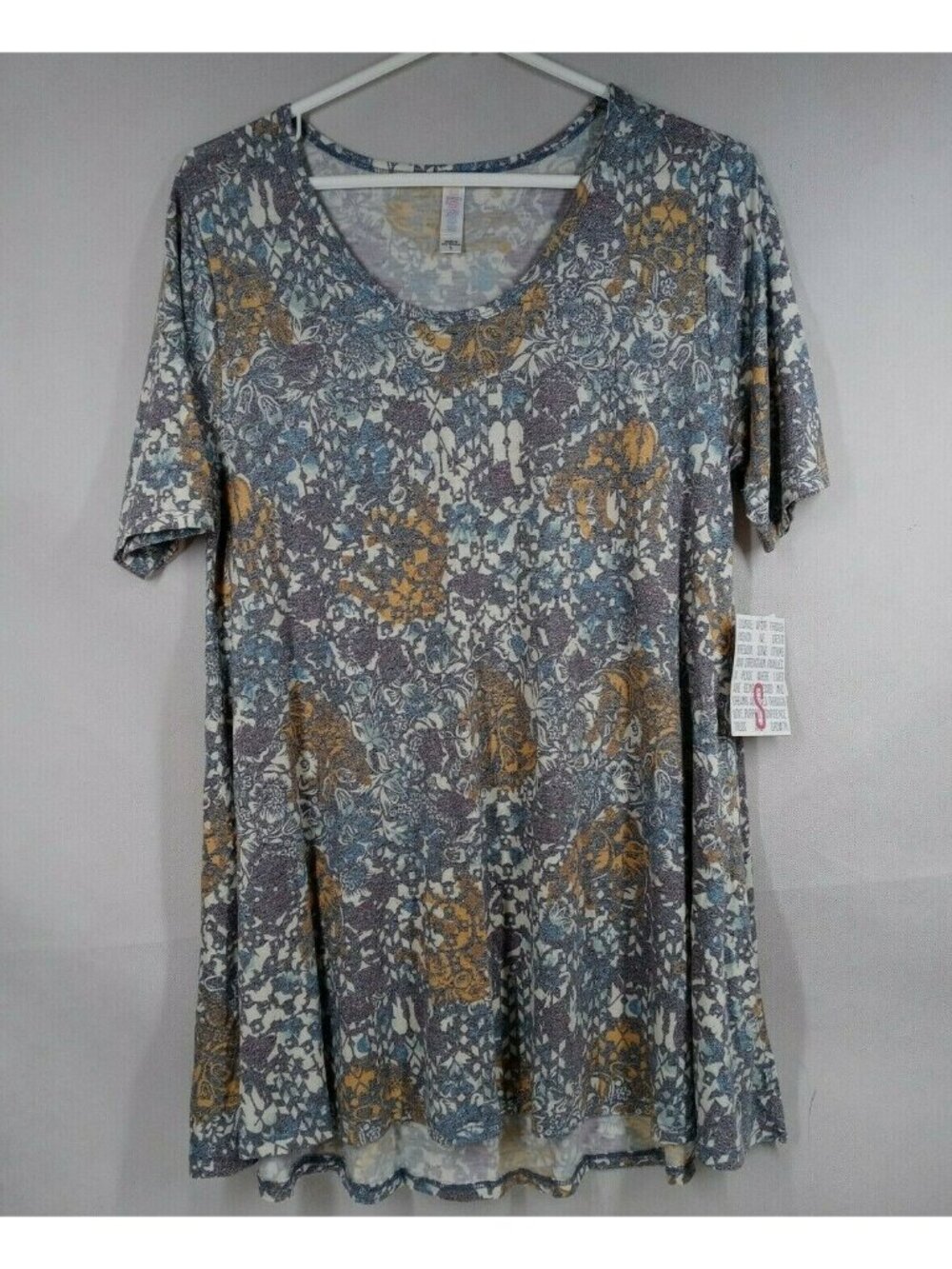 NWT LuLaRoe Perfect T Gray With White, Orange, & Blue Floral Designs Size Small